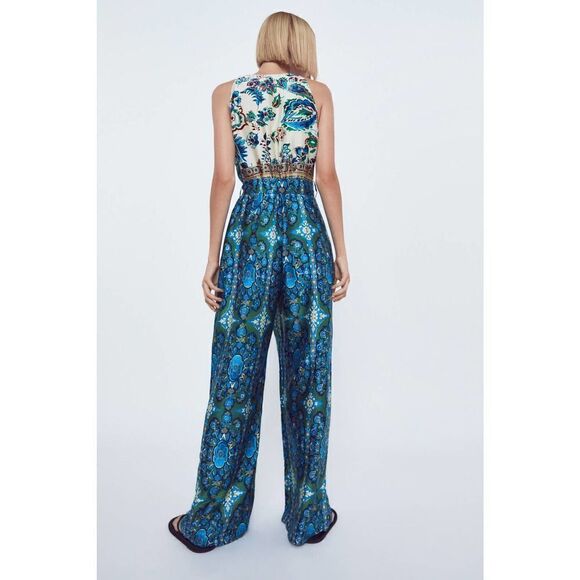ZARA Combined Scarf Print Flowy Voluminous Wide Leg Jumpsuit - Picture 4 of 8